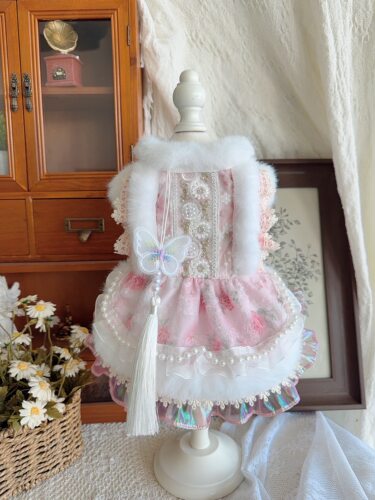 MZ原创宠物衣服狗狗猫咪服衣服粉浅花朵公主裙泰迪博美小型犬约克