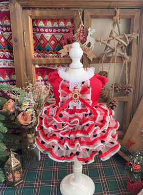 MZ原创宠物秋冬丝绸大红色波点精致蛋糕裙猫咪狗衣服约克夏西高地