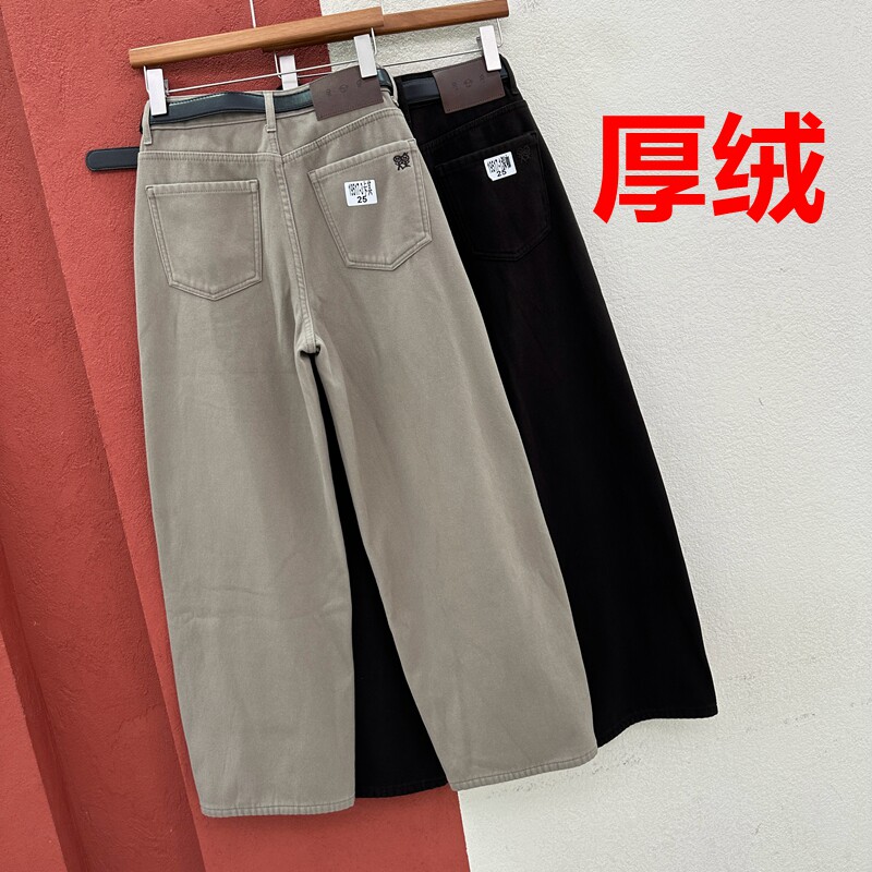 秋冬欧货正品JEANS红提子19517牛仔裤女复合厚绒火柴人刺绣弯刀裤