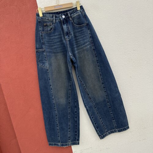 2026秋款JEANS倩小妞19990牛仔裤女宽松压线弯刀裤水洗皮标拖地裤