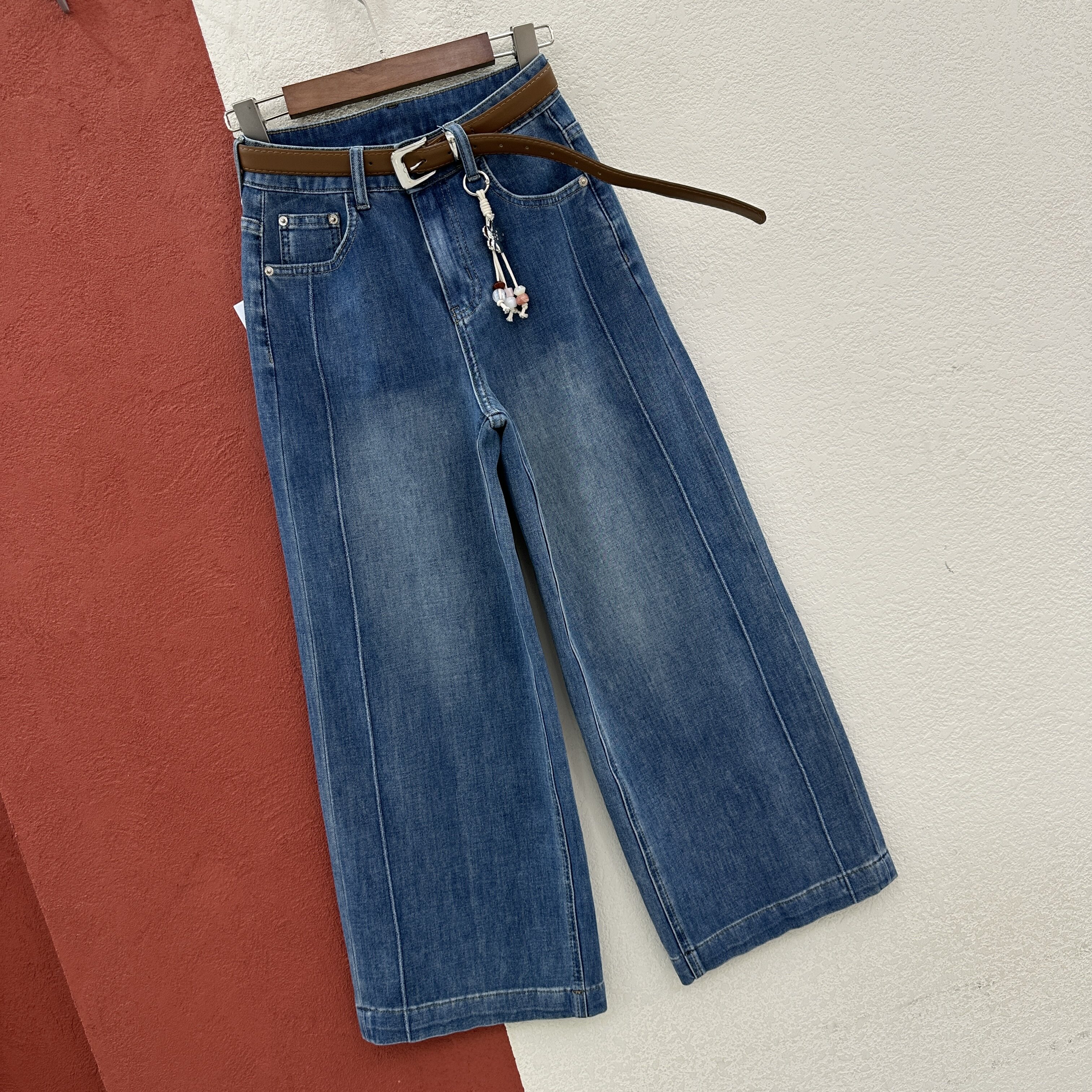 2026春款JEANS港恋68103牛仔裤女高腰显瘦直筒裤九分阔腿裤宽腿裤