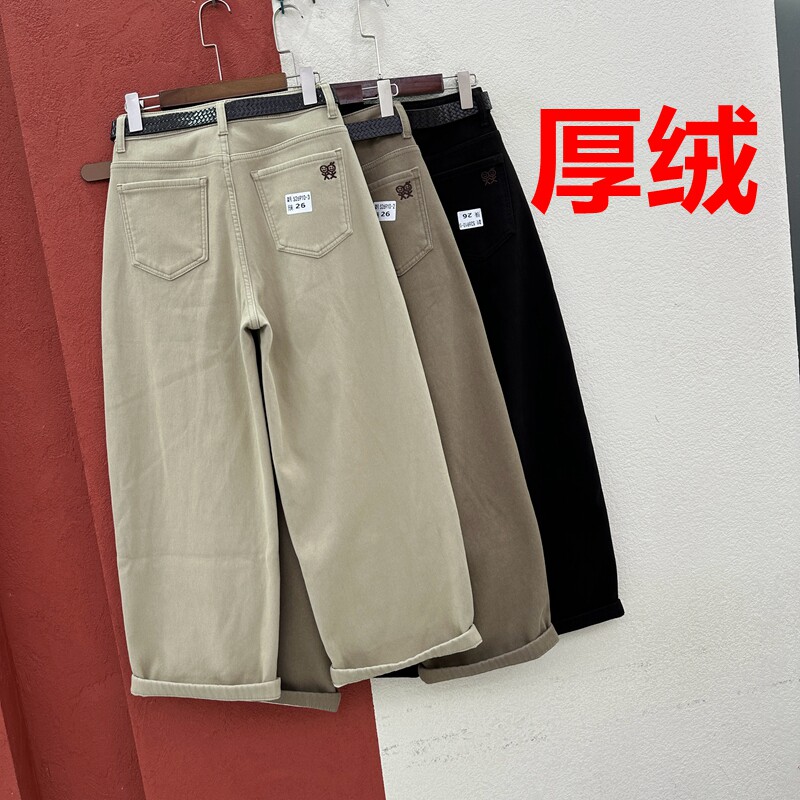 冬季JEANS金蚂蚁26910牛仔裤女复合厚绒火柴人刺绣弯刀裤奶奶裤
