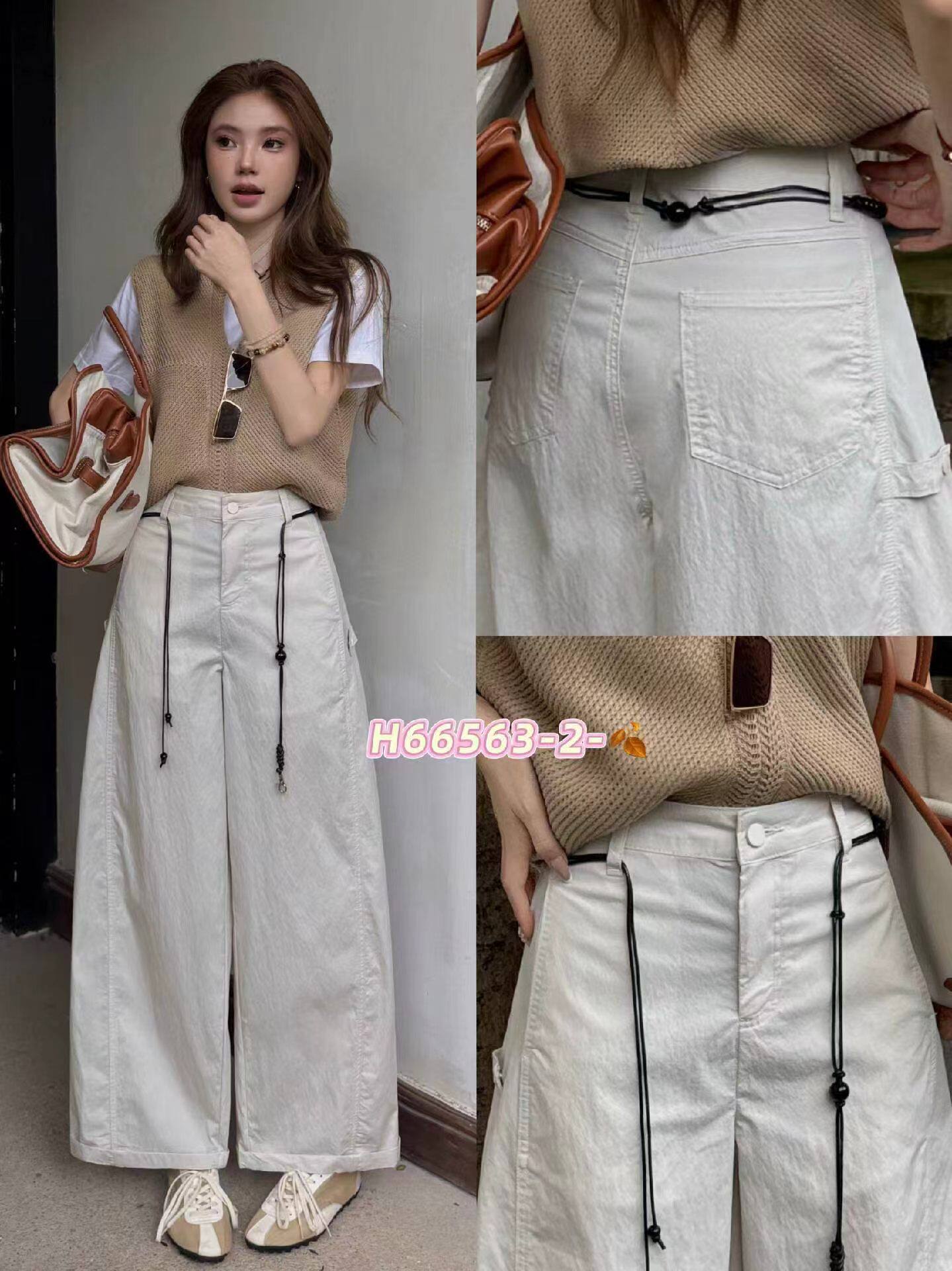 欧货JEANS韩酷莱66563休闲裤女夏薄款抽绳弯刀阔腿裤九分裤速干裤