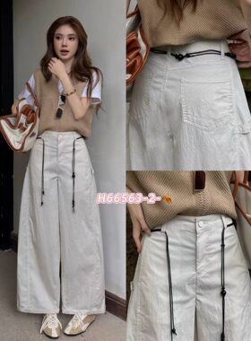 欧货JEANS韩酷莱66563休闲裤女夏薄款抽绳弯刀阔腿裤九分裤速干裤