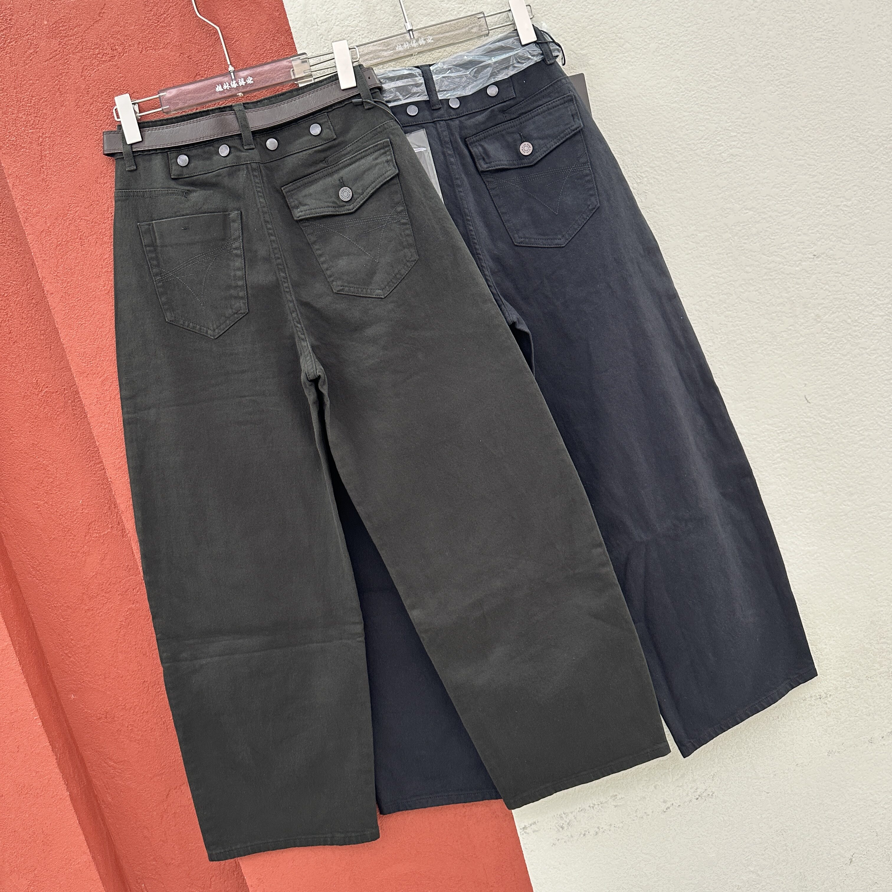 秋款Q FASHION JEANS酷希莱61519 61506高腰铆钉弯刀牛仔裤女拖地