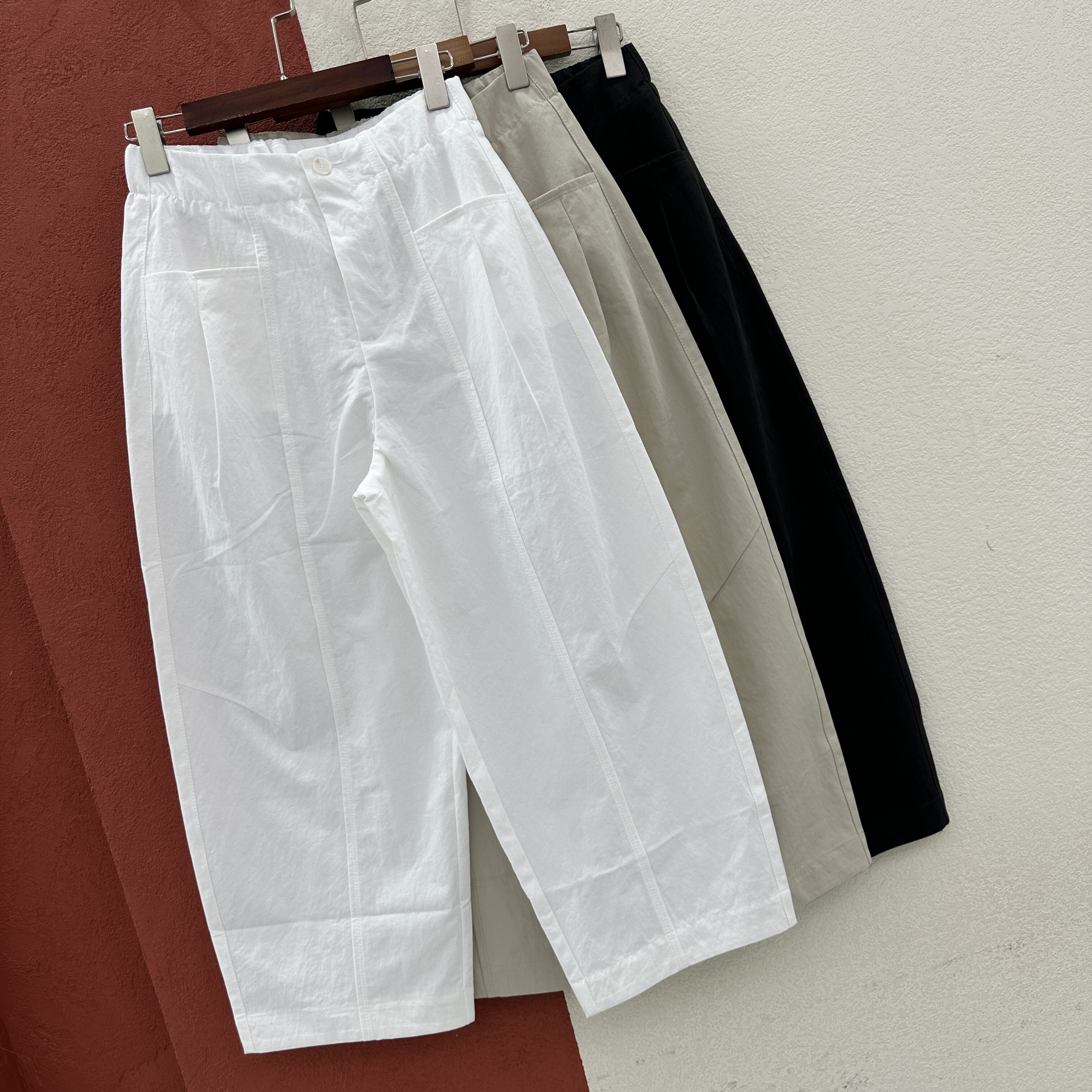 2026春款欧货时尚宽松百搭显瘦镰刀休闲裤女弯刀九分裤高腰压线裤