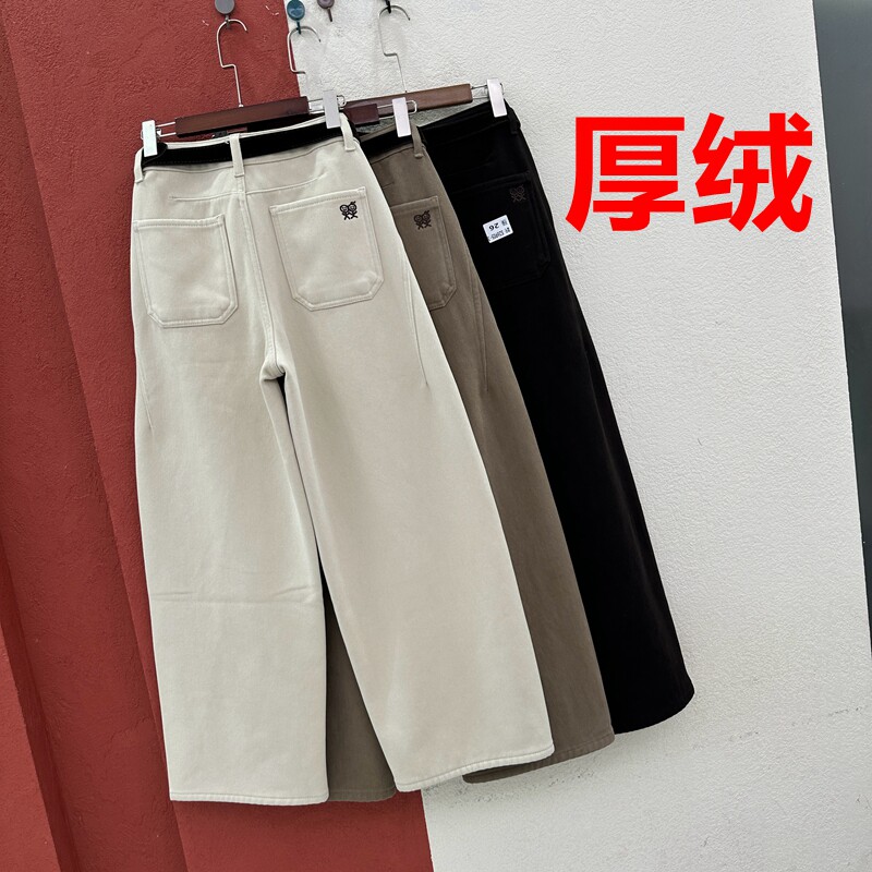 欧货冬季FASHION JEANS金蚂蚁26905牛仔裤女厚绒火柴人直筒弯刀裤