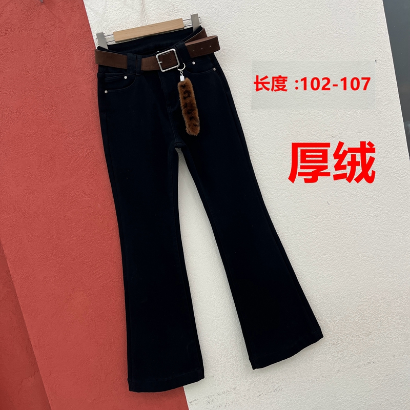 大冬季YKK JEANS爆犀牛25814牛仔裤女大棉裤复合厚绒微喇裤喇叭裤