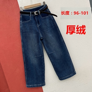 女高腰厚绒保暖直筒裤 大冬季 JEANS阿凡牛5384牛仔裤 FASHION YKK