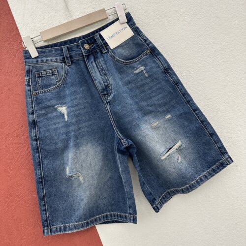 春夏欧货Q FASHION JEANS酷希莱9688牛仔裤女破洞阔腿五分裤中裤