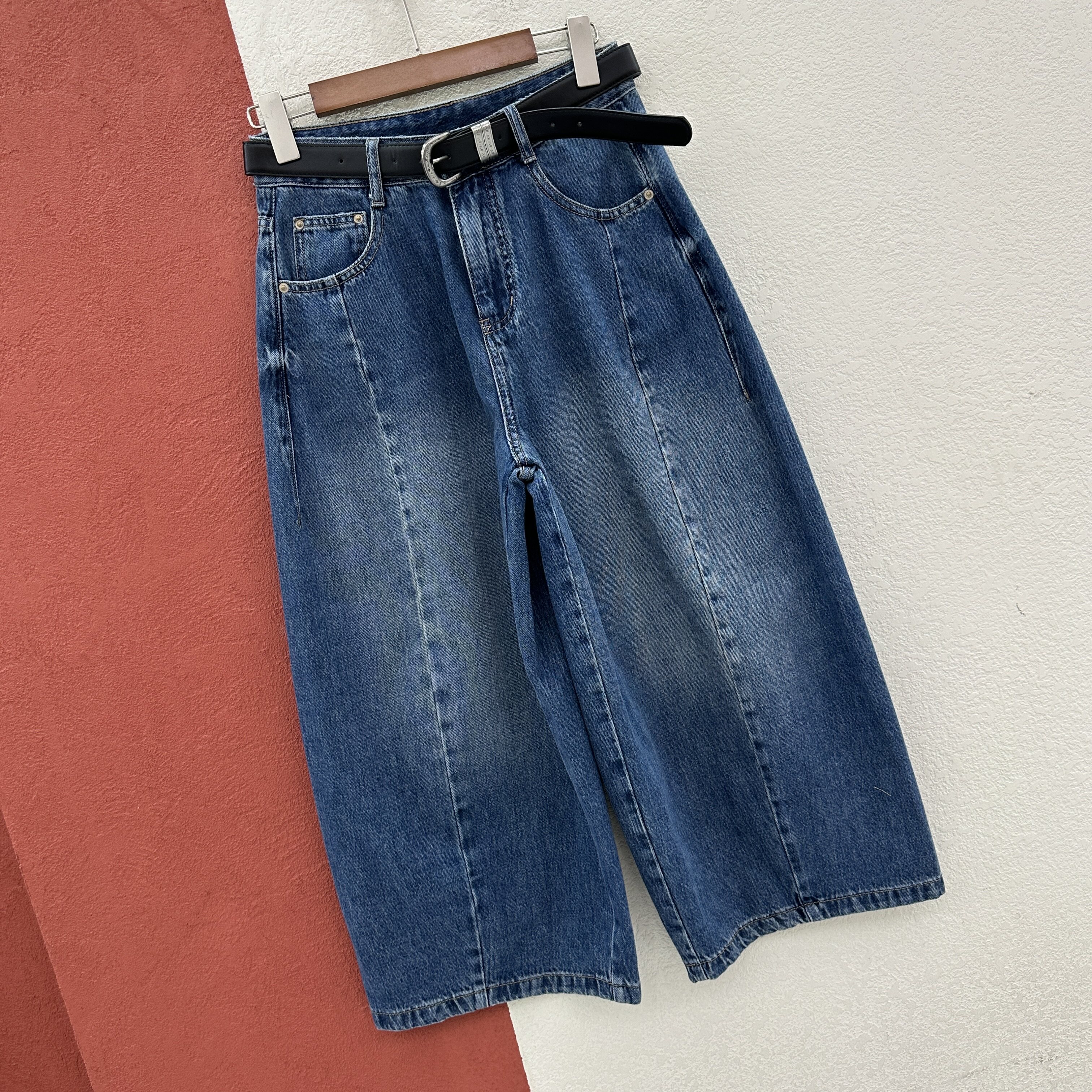 2026春夏欧货HYFS JEANS红提子66138阔腿压线弯刀八分牛仔裤女裤