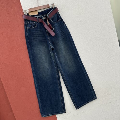 2026秋款JEANS红提子19031显瘦牛仔裤女高腰宽松直筒阔腿裤拖地裤