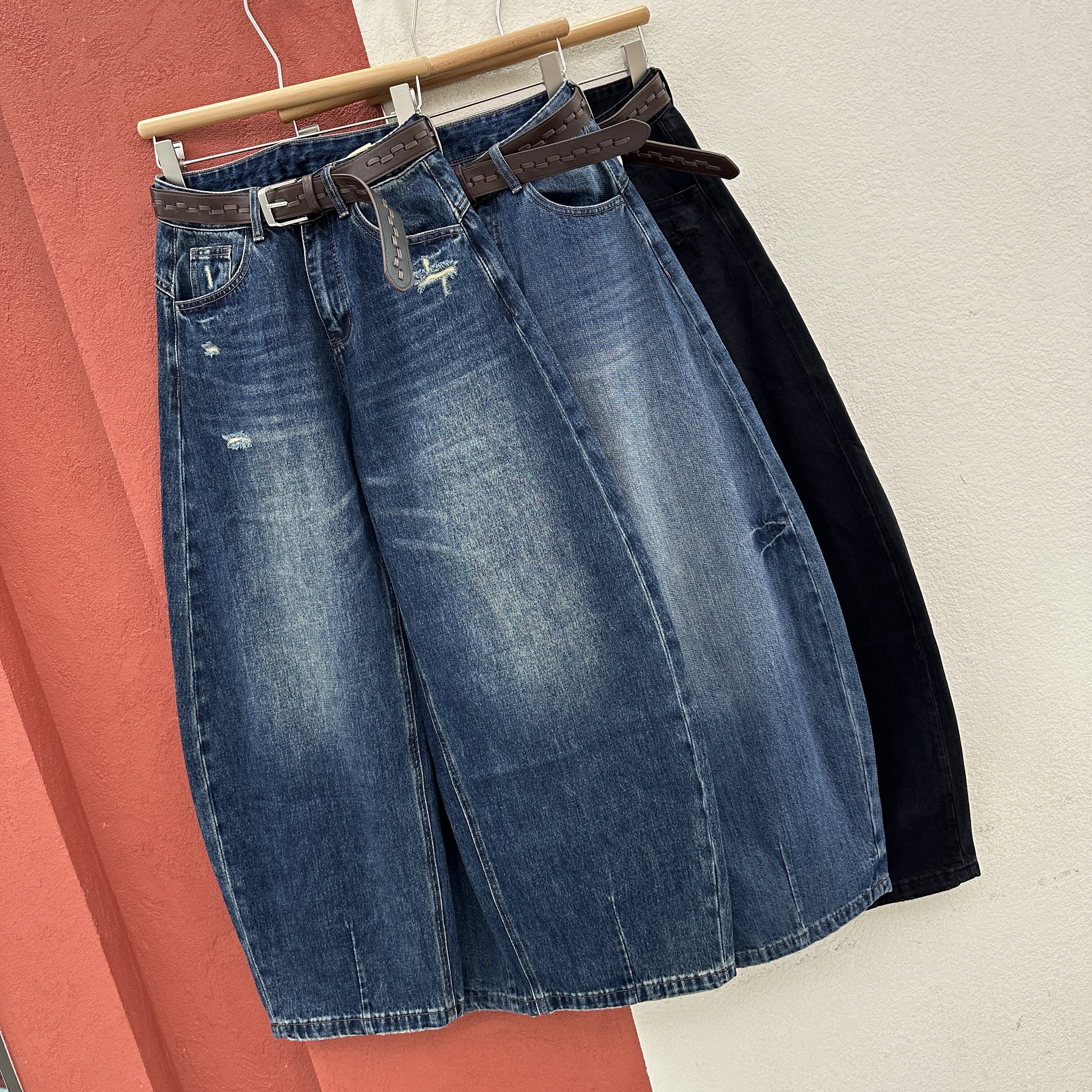 2026秋款YKK JEANS 58605牛仔裤女高腰宽松显瘦弯刀裤拖地收缩裤