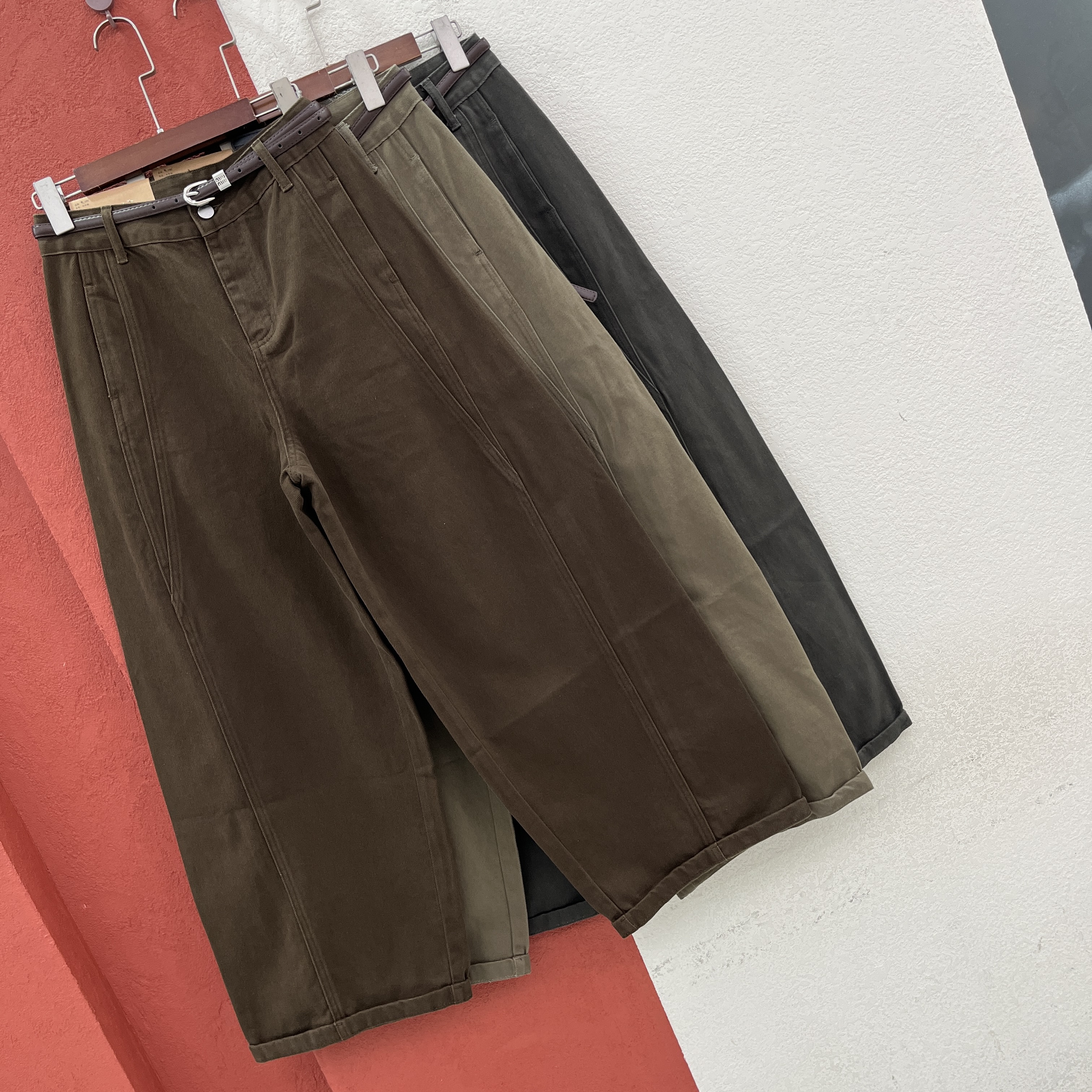 HYFS JEANS红提子16158牛仔裤女高腰显瘦宽松镰刀裤压线拖地长裤