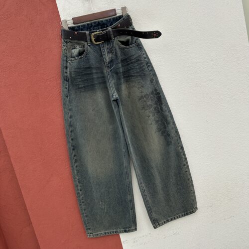 2026秋款欧货正品JEANS58700牛仔裤女水洗做旧涂鸦印花弯刀长裤