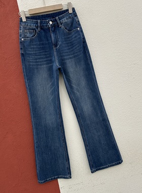 Q FASHION JEANS酷希莱8637牛仔裤女蓝色高腰棉弹微喇裤喇叭长裤