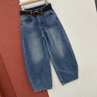 2026春款YKK GDH过得好73166牛仔裤女深蓝色高腰刺绣弯刀裤拖地裤