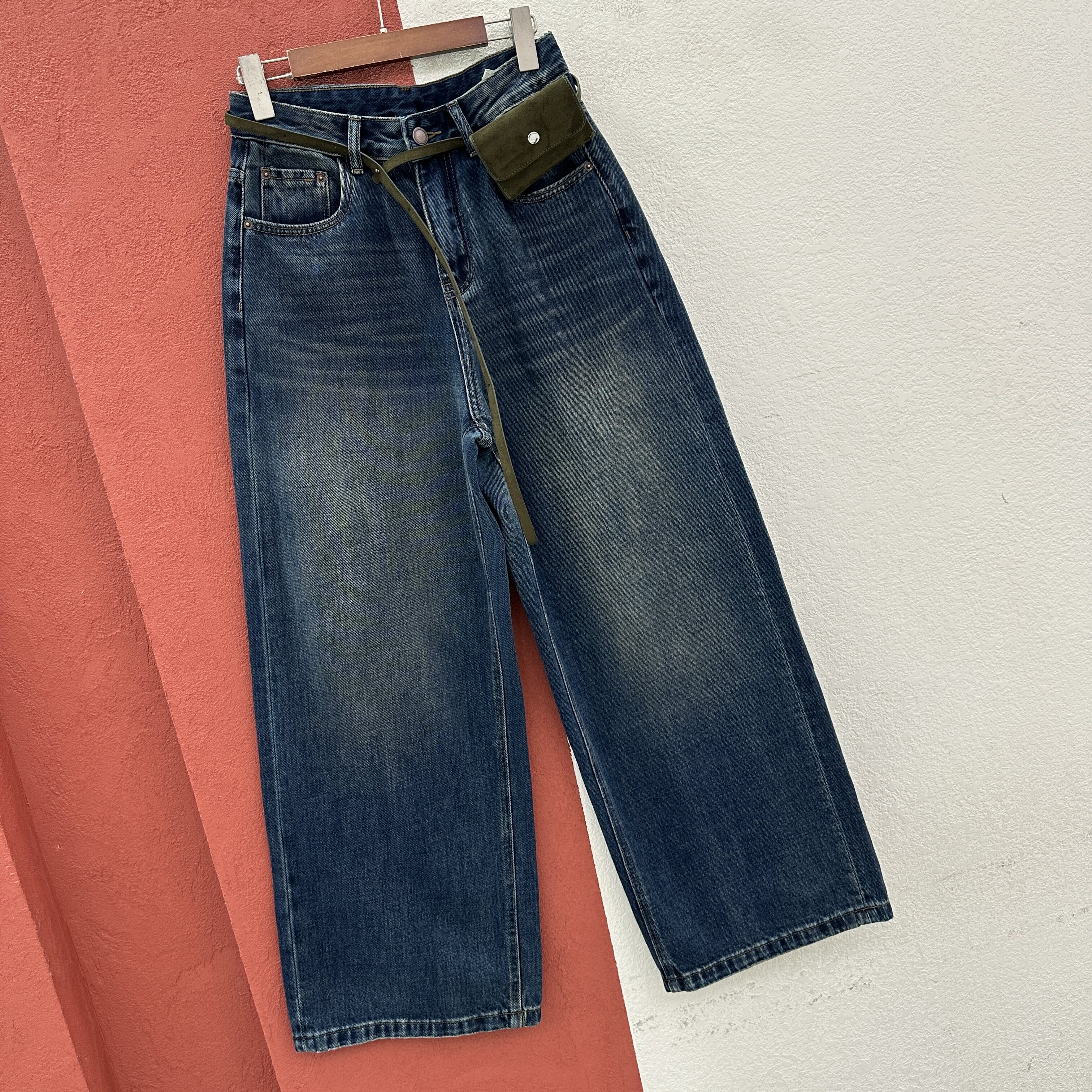 2026秋款JEANS金蚂蚁26718牛仔裤女高腰包包阔腿裤翻盖拖地裤长裤