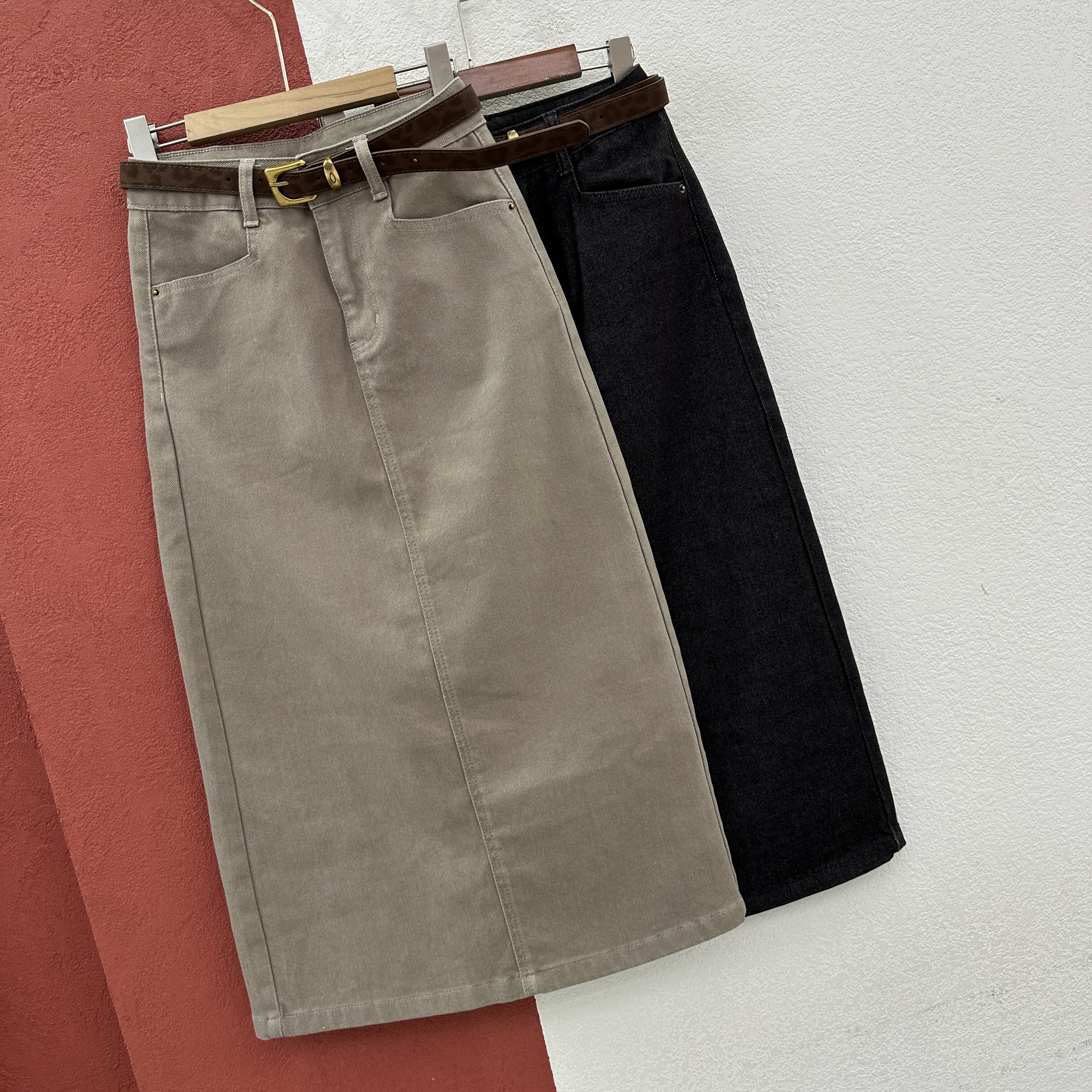 2026秋款FASHION JEANS2684牛仔裙女高腰弹力开叉半身裙中长裙子