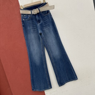 春款JEANS倩小妞19417牛仔裤女高腰显瘦微喇裤喇叭裤拖地裤子潮款