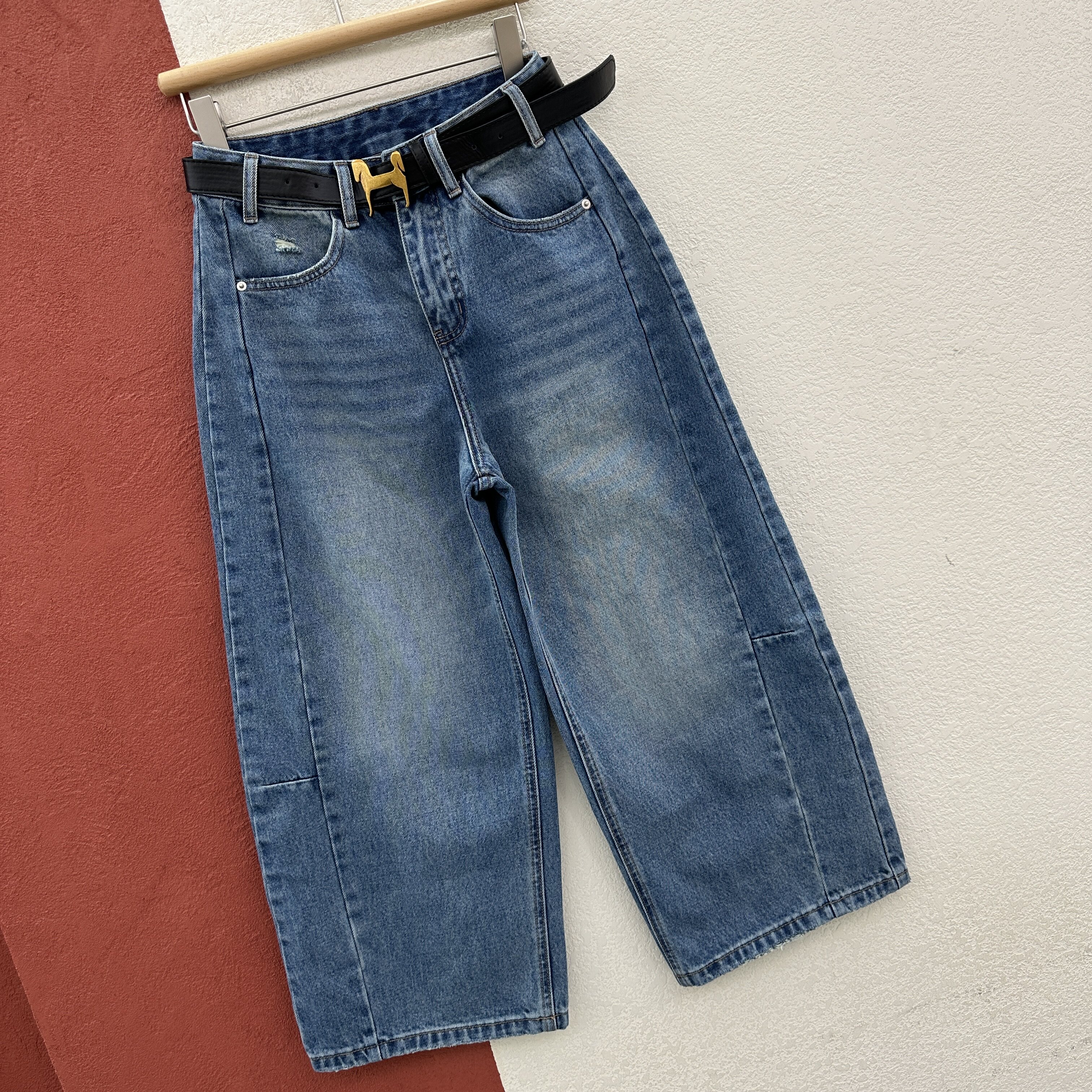 2026春款YKK JEANS 58303牛仔裤女高腰显瘦直筒弯刀裤宽松八分裤