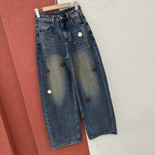 2026秋款Q FASHION JEANS酷希莱61598牛仔裤女高腰刺绣花朵弯刀裤