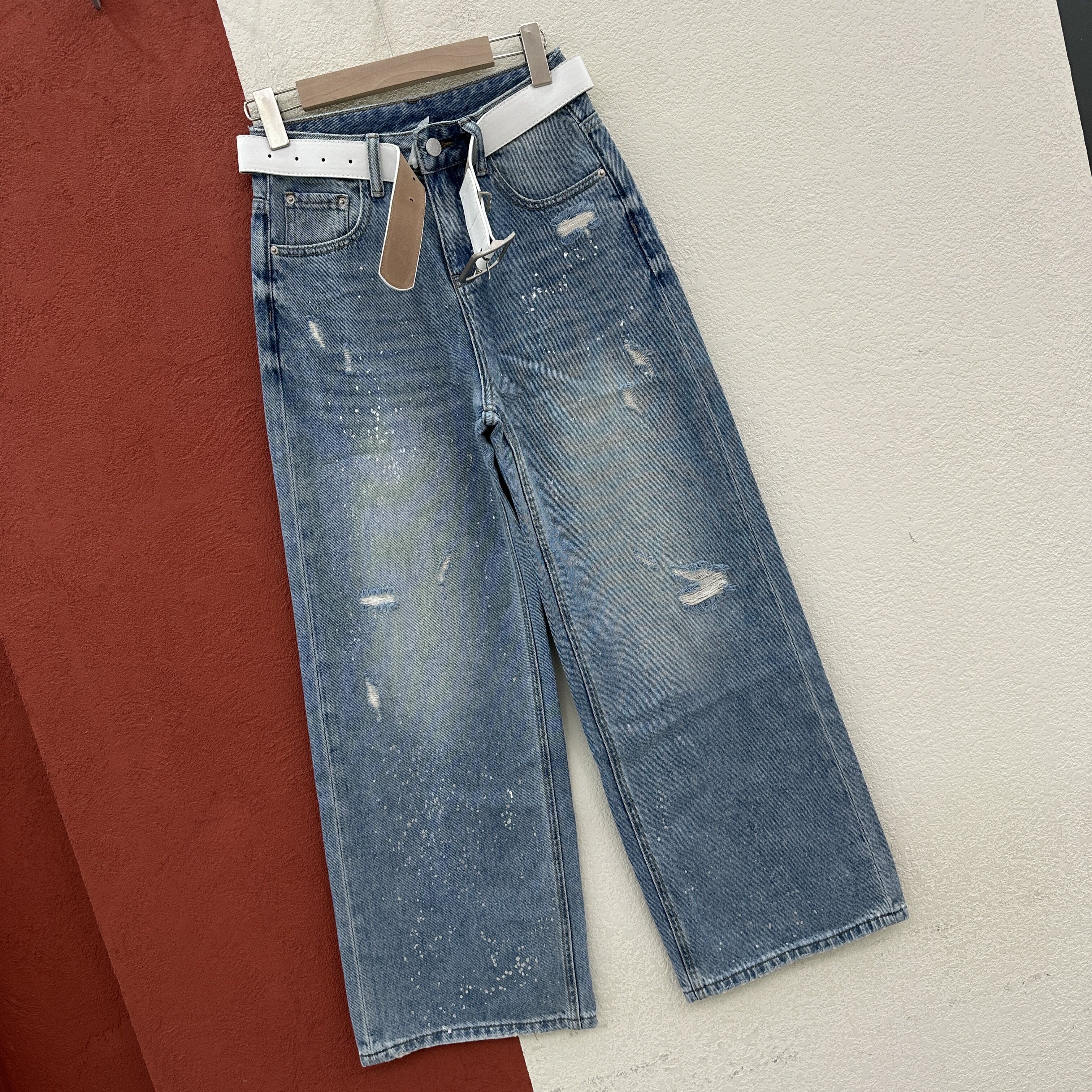 2026春款A FASHION JEANS阿凡牛5533牛仔裤女磨破洞油漆点阔腿裤