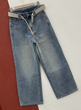 春款YAK JEANS阿里莎莎87535牛仔裤女浅蓝色细闪直筒裤窄版长裤