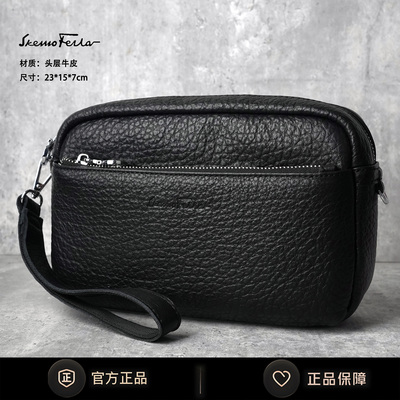 SKEMOFEILA头层牛皮手包大容量百搭猪仔包真皮夹包休闲手拿包