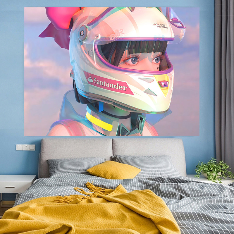 机车女孩集原美动漫背景布宿舍床头挂布卧室装饰墙布竖款简约挂毯