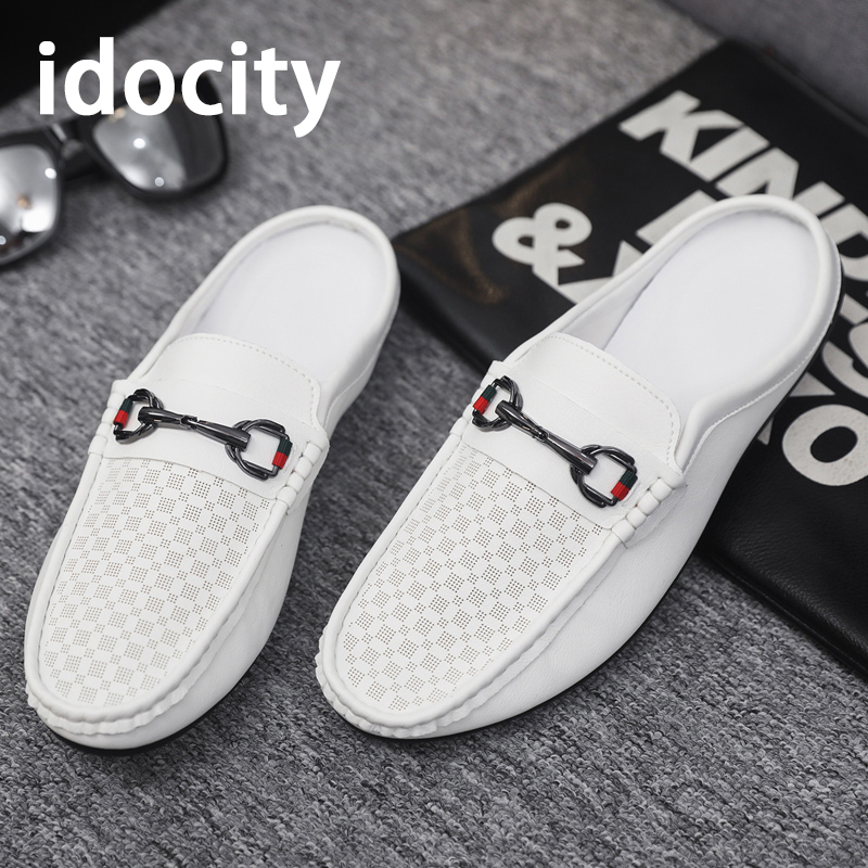 idocity豆豆鞋男2025春季新款一脚蹬懒人拖鞋休闲皮鞋时尚半拖鞋