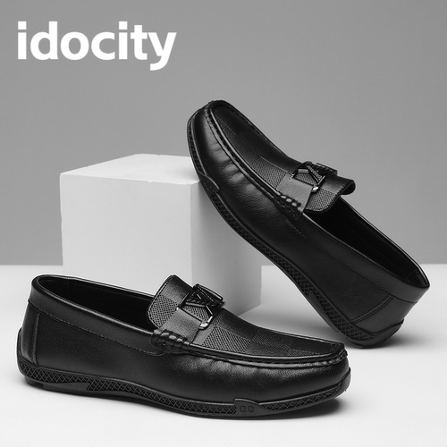 idocity春款豆豆鞋男软底一脚蹬休闲皮鞋透气时尚商务乐福男鞋子