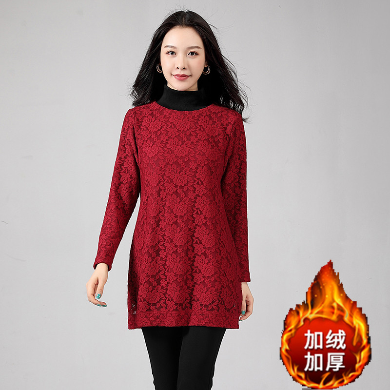 加厚加绒打底衫女宽松200斤加肥加大胖mm外穿高领特大码显瘦上衣