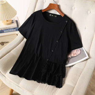 胖mm夏季圆领短袖T恤大码妈妈体恤衫显瘦遮肚子洋气上衣修身小衫