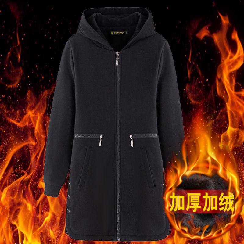 妈妈秋冬摇粒绒外套女大码加绒加厚卫衣女冬胖mm宽松遮肚保暖上衣