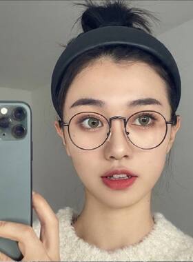 「关於」新款圆形金丝细边眼镜周周同款黑色框复古眼镜框女