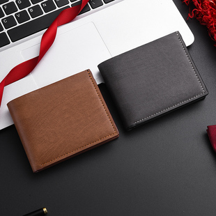 时尚 男士 简约横款 钱包小巧超薄便携折叠皮夹男式 休闲软皮钱夹 短款