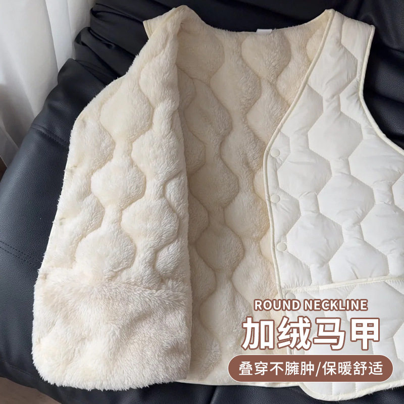 K1993小红书爆款羊羔绒马甲女秋冬加绒保暖短款背心外穿内搭马夹