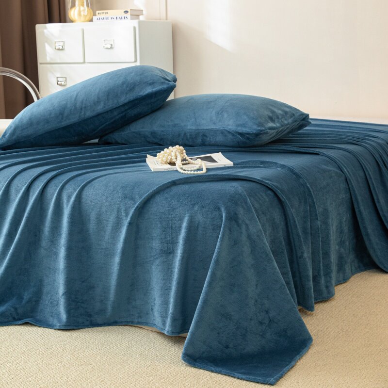 冬季加厚牛奶绒床单单件藏青深海蓝色保暖法兰绒珊瑚绒单双人被单