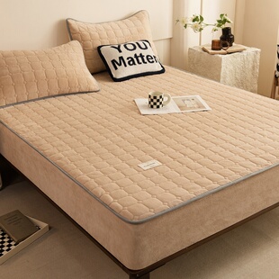 驼黄色加厚床笠单件浅咖奶茶咖色冬季夹棉A类牛奶绒床垫保护套罩