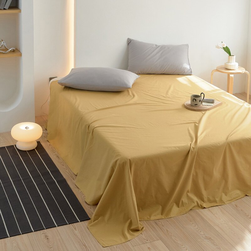 姜黄纯色全棉斜纹床单单件香蕉黄油菜花黄色高密度纯棉被单1.01.2