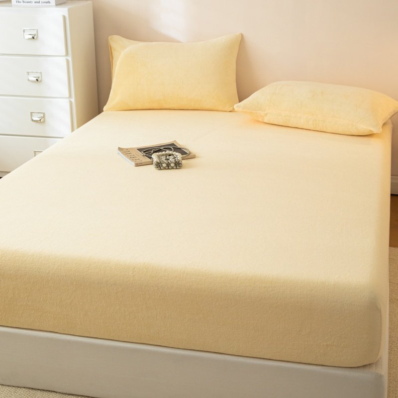 鹅黄色床笠单件冬季加厚牛奶绒床套罩保暖防滑床垫罩单双人1.51.8