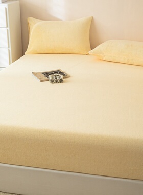 鹅黄色床笠单件冬季加厚牛奶绒床套罩保暖防滑床垫罩单双人1.51.8