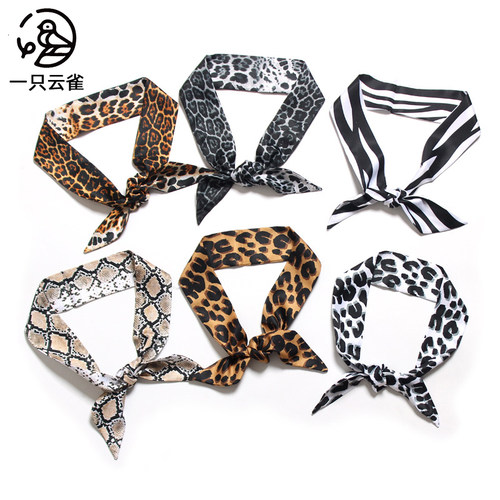 蛇皮斑纹双层面绑包包细长窄丝巾