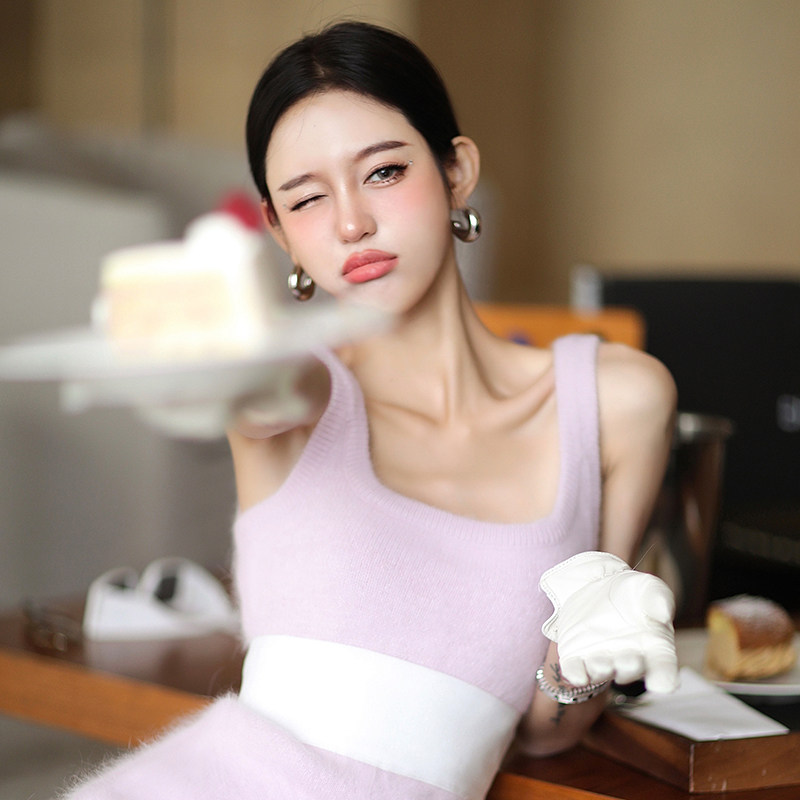 Forevercan2022秋冬新款高奢名媛气质全貂毛背带上衣半身裙套装女