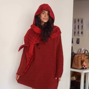 Forevercan女装2026新款新年特辑慵懒风桃花亮片针织茧型连衣裙