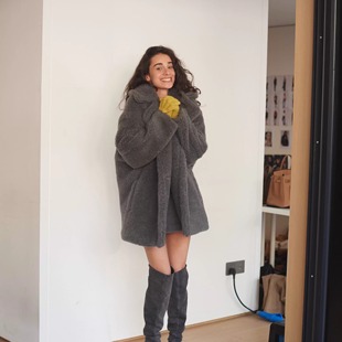 格雷小熊 立裁骆驼绒蚕丝羊毛廓形外套 CAN