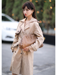 炸街减龄翻领风衣外套女系带中长款 CAN2021夏季 时尚 法式 大衣 新款