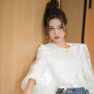 宽松套头衫 CAN秋季 白色上衣法式 名媛风设计感小众长袖 女 新款