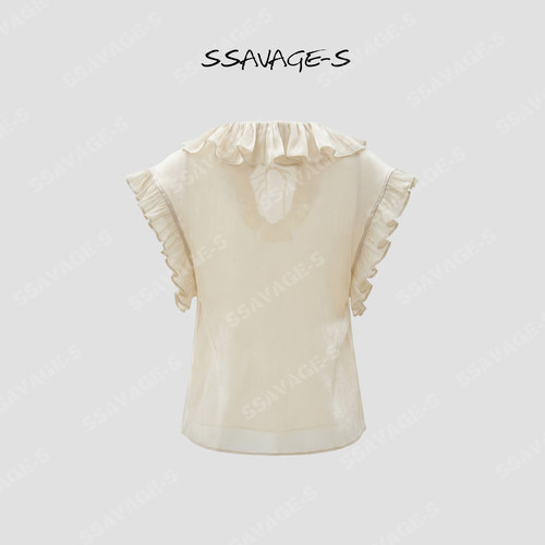 SSAVAGE女装“金箔晚风”闪光肌理木耳边小飞袖
